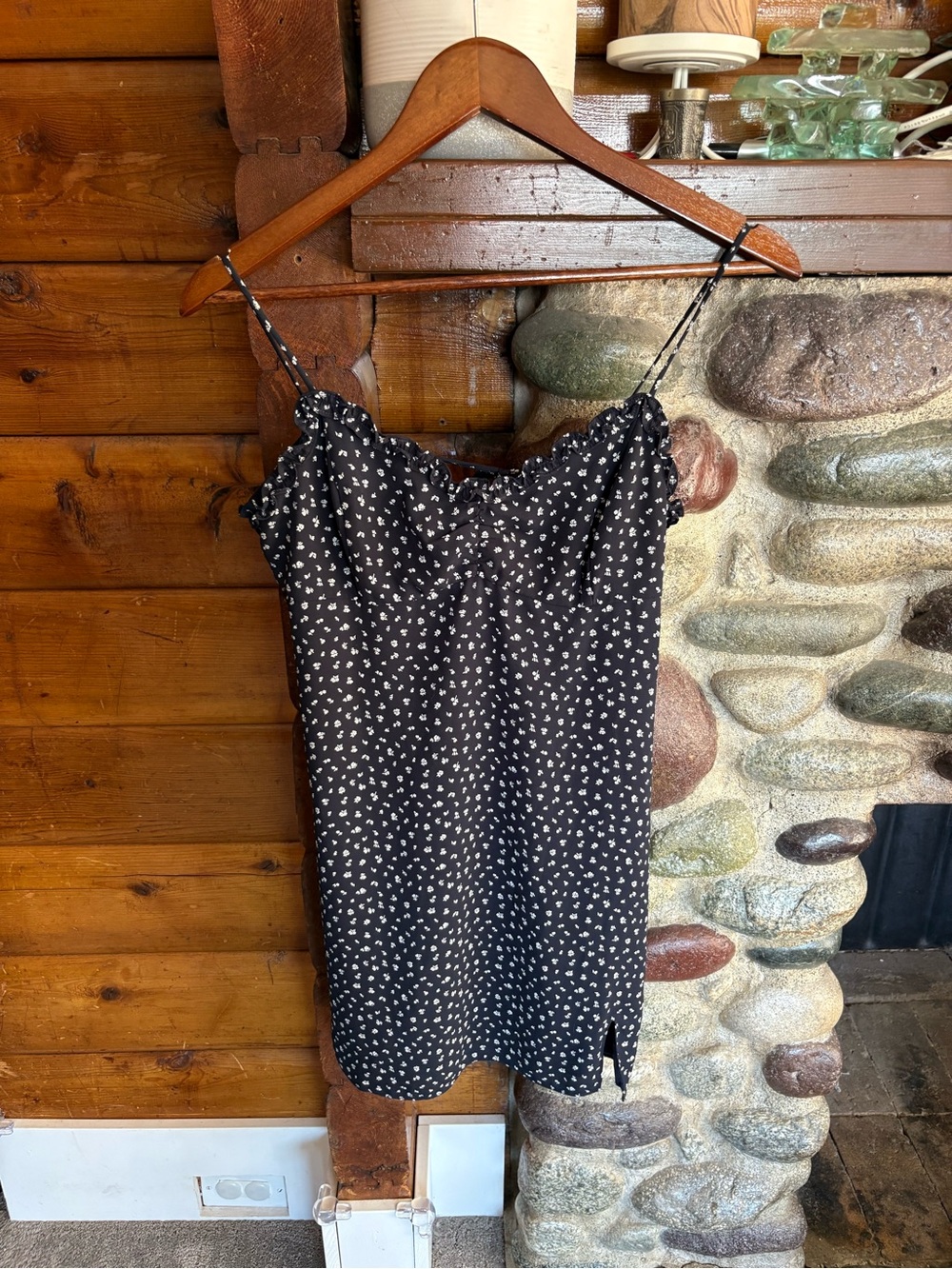 OAK + FORT Black and White Printed Spaghetti Strap Mini Dress